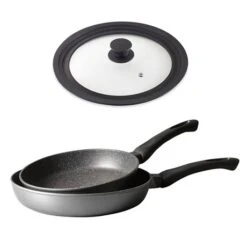 Lot 2 Poêles Avec Revêtement Dur Comme La Pierre 24 Et 28 Cm Et Couvercle Multi-diamètres