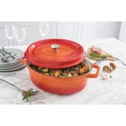 Cocotte En Fonte Orange Ovale 33 Cm 6 L -Magasin D'Articles De Cuisine 213261 2 5 Cocotte en fonte orange ovale 33 cm 6 L Mathon