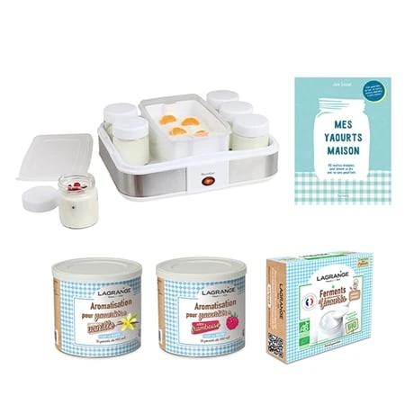 Lot Yaourtière + Ferments + Arômes Vanille Et Framboise + Livre Recettes 3 Lot Yaourtière + Ferments + Arômes Vanille Et Framboise + Livre Recettes